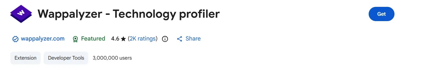 Wappalyzer extension screenshot