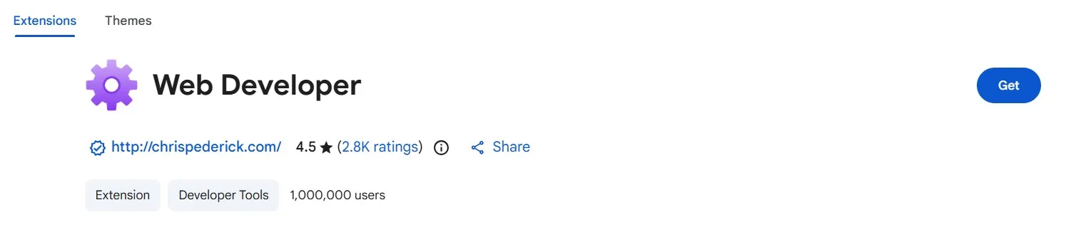 Web developer extension screenshot