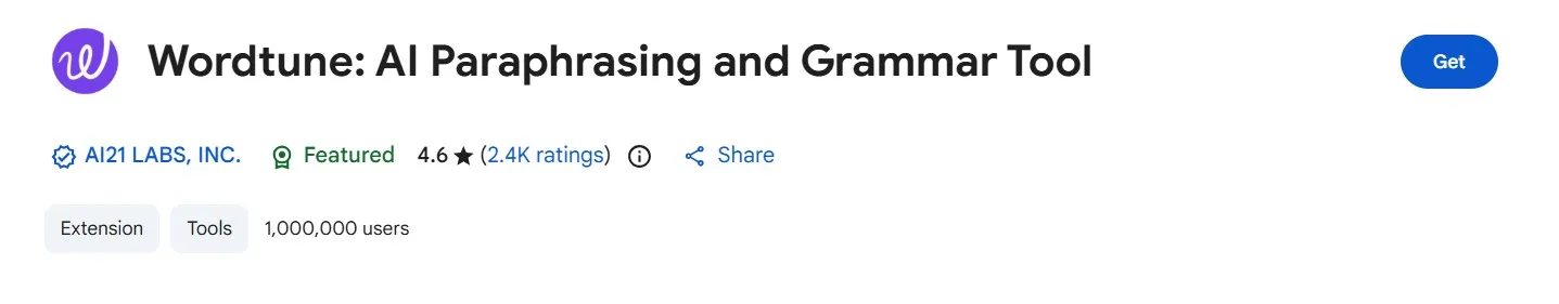 Wordtune extension screenshot