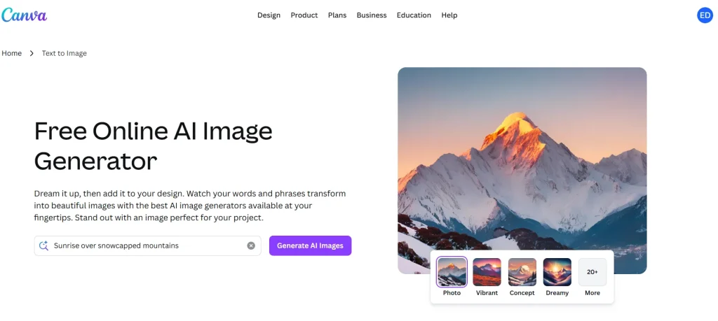Canva AI image generator